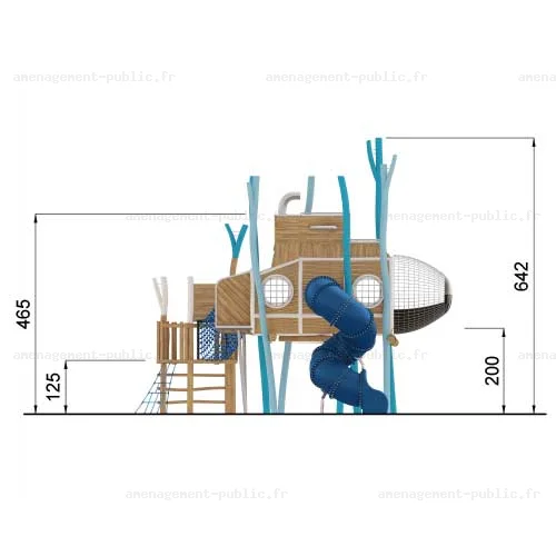 Sous-marin pour aire de jeux extérieure en bois de robinier